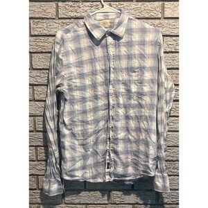 Faherty Brand Mens Blue Plaid Cotton Tencel Button Down MWS2073 Size M